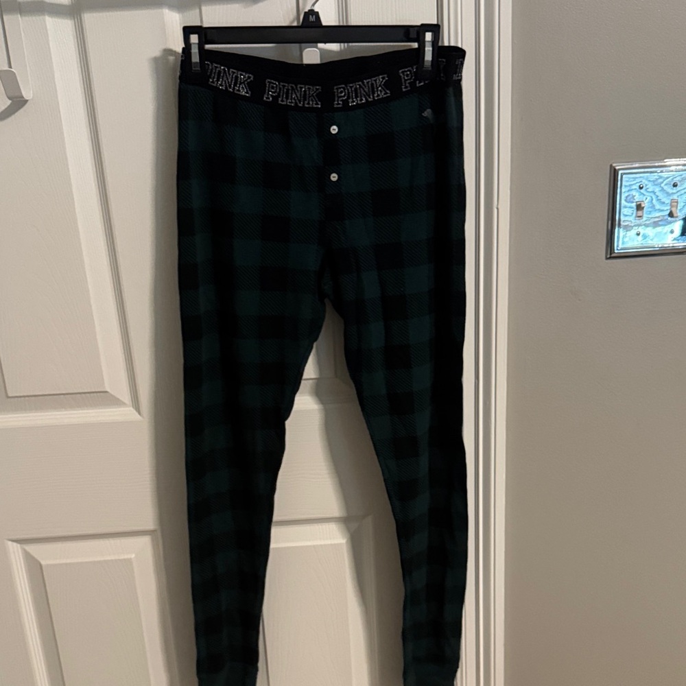 PINK Victoria's Secret Black and Green Plaid Pajama Pants